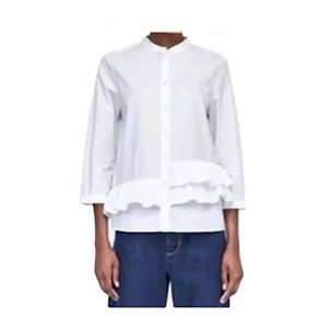 ZARA Frilled Poplin White Blouse Size Large